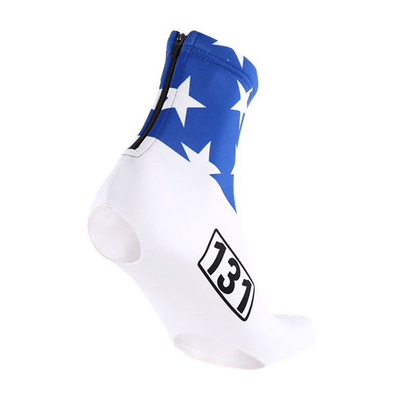 Custom made cycling overshoe covering in blue and white stars