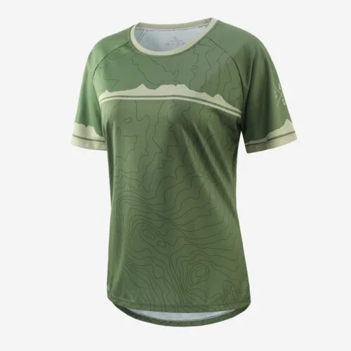 Front of women's short sleeve mountain bike top
